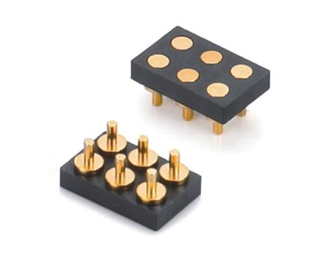 2.54mm Pitch Female 6 Pin PCB Connector Пролетно загруженный Pogo Pin Connector SMT тип